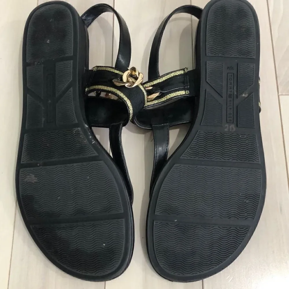 Tommy Hilfiger Women's Hakim Chain Link Slingback Sandals Black Size 9.5